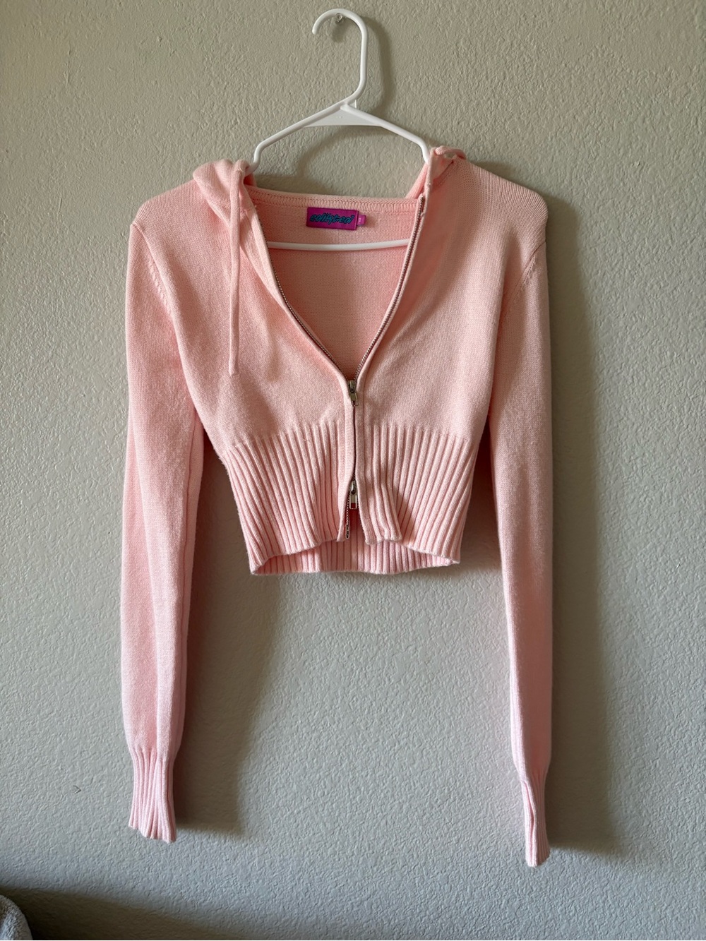 Edikted Light Pink Cropped Zip Hoodie Cardigan